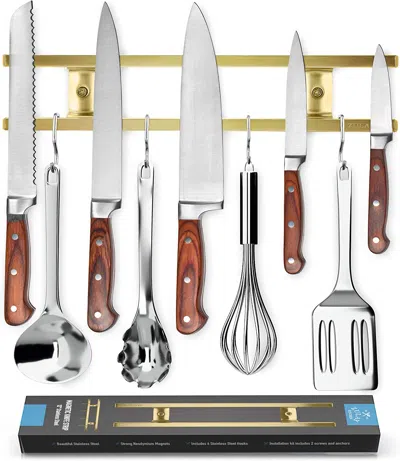Zulay Kitchen Wall Mount Magnetic Knife Strip & Organizer For Kitchen & Tools In Gold