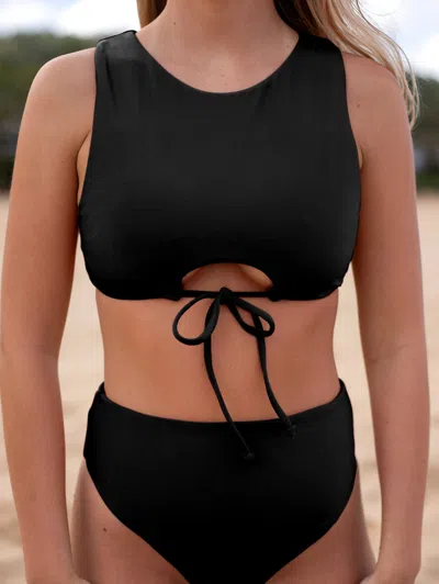 Volcom Juniors' Simply Seamless High-neck Crop Bikini Top In Black