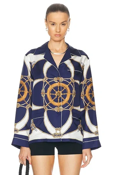Bally Graphic-print Silk Shirt In Navy