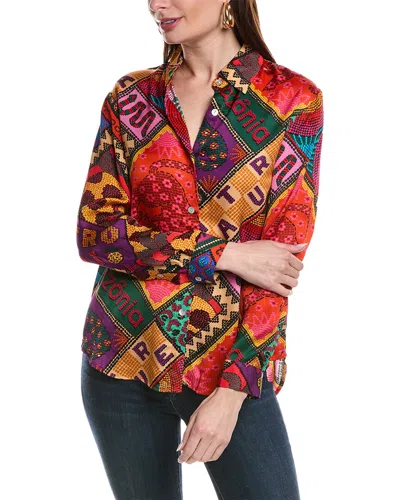 Farm Rio Dotted Patch Scarf Shirt In Multi