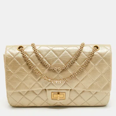 Pre-owned Chanel Quilted Aged Leather 227 Reissue 2.55 Flap Bag In Gold