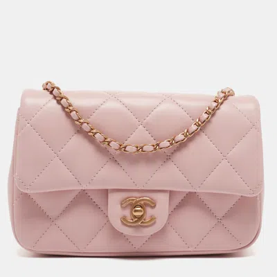 Pre-owned Chanel Quilted Leather New Mini Heart Charm Classic Flap Bag In Pink