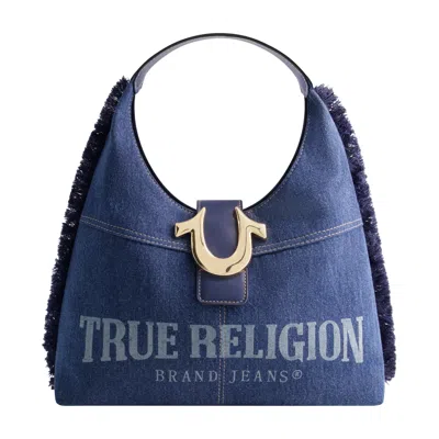 True Religion Frayed Denim Hobo In Blue