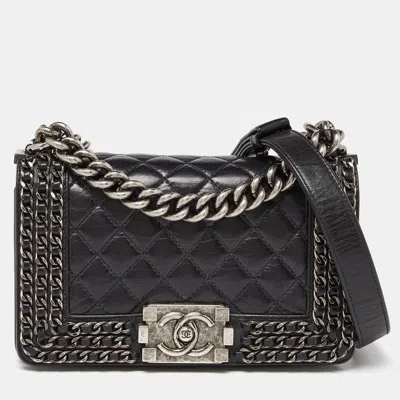 Pre-owned Chanel Quilted Leather Small Boy Chained Flap Bag In Black