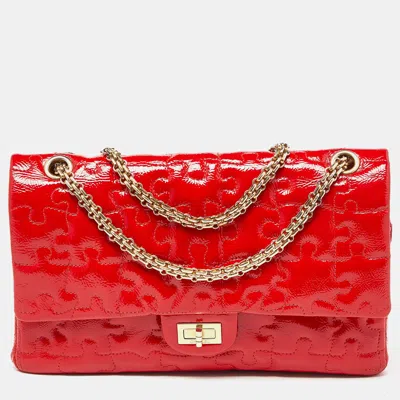 Pre-owned Chanel Puzzle Patent Leather Classic 226 Reissue 2.55 Flap Bag In Red