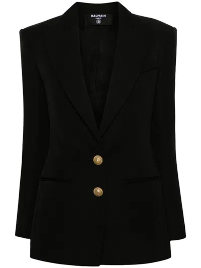 Balmain Wool Single Breasted Jacket In Black