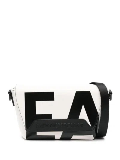 Emporio Armani Logo Leather Shoulder Bag In White