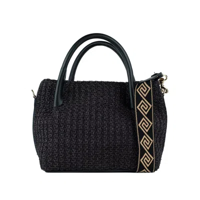 Via Mail Bag Crochet Raffia Bag With Black Leather Handles
