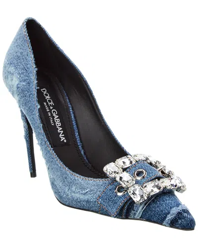 Dolce & Gabbana Dg Logo 105 Patchwork Denim Pump In Blue