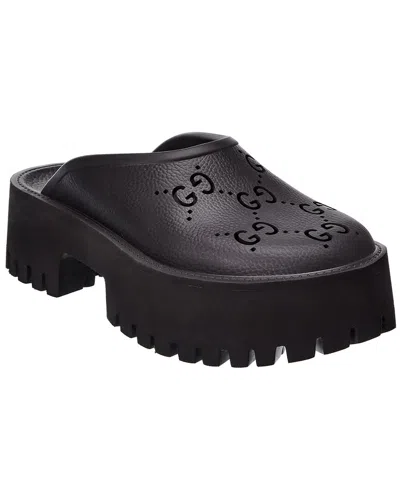 Gucci Perforated G Platform Slip Ons In Black