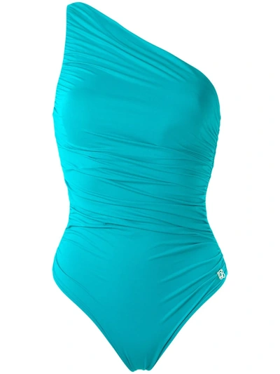 Brigitte One Shoulder Draped Swimsuit In Blue