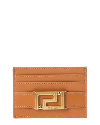 Versace Greca Goddess Leather Cardholder In Brown