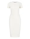 Victoria Beckham T-shirt Fitted Midi Dress With Back Zipper In Cream
