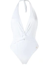 Brigitte Plunge Neck Aline Swimsuit In White