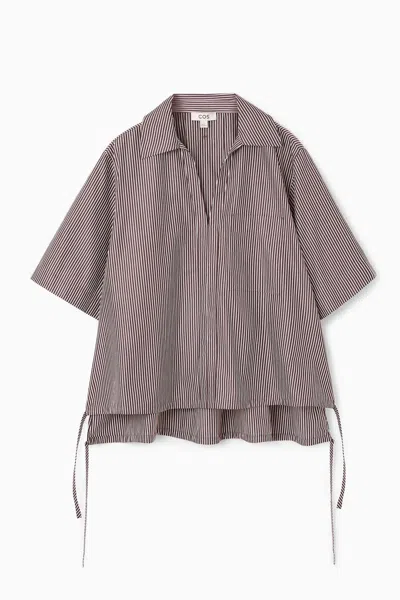 Cos Open-collar Drawstring Blouse In Brown