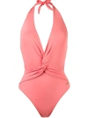 Brigitte Deep V-neck Wrapped Swimsuit In Pink