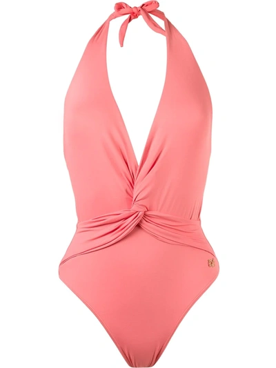 Brigitte Deep V-neck Wrapped Swimsuit In Pink