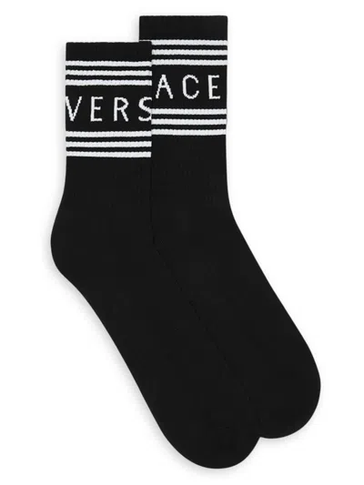 Versace Logo-print Ribbed Socks In Black White