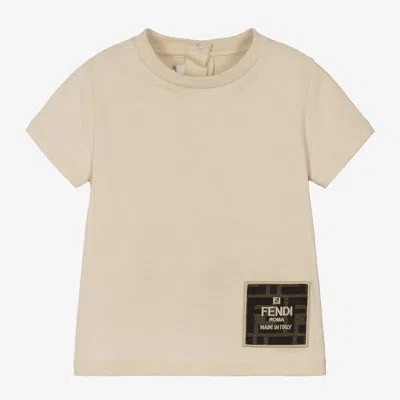 Fendi Babies' Beige Cotton Ff Logo T-shirt In Neutral