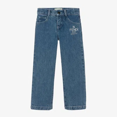 Fendi Kids' Boys Blue Denim Ff Logo Jeans In Multi