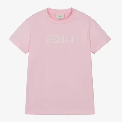 Fendi Kids' Girls Pink Embroidered Cotton T-shirt