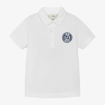 Fendi Kids' Boys White Cotton Stamp Logo Polo Shirt In Multi