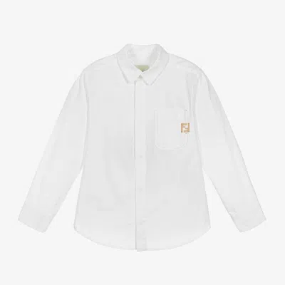 Fendi Kids' Boys White Embroidered Cotton Ff Shirt In Multi