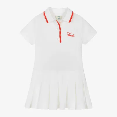 Fendi Baby Girls White Cotton Polo Dress In Grey