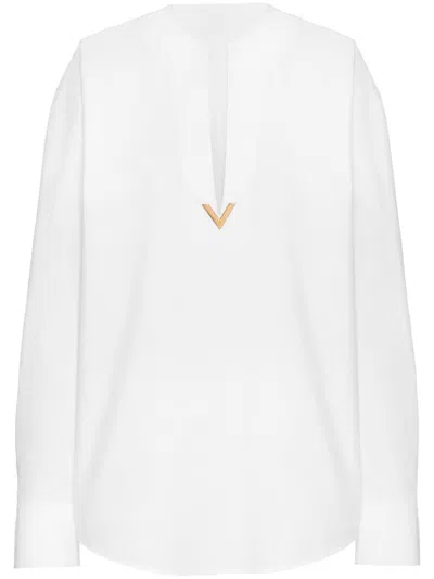 Valentino V Gold Poplin Top In White