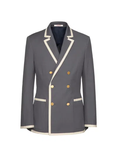 Valentino Double-breasted Jacket In Stretch Cotton Canvas In Light Grey