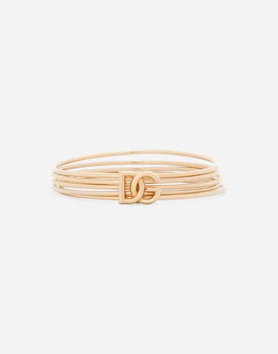 Dolce & Gabbana Rigid Multi-hoop Bangle With Dg Logo In ゴールド