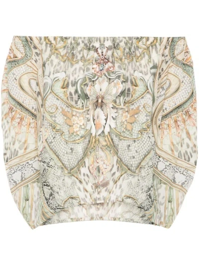 Camilla Ivory Tower Tales-print Blouse In Neutrals