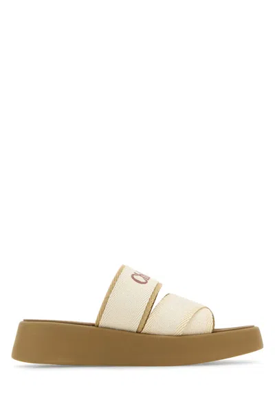 Chloé Canvas Platform Slippers With Strappy Design In Beige