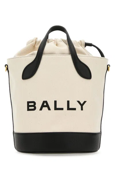 Bally Woman Ivory Canvas Bar Bucket Bag In White