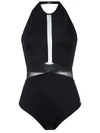 Brigitte Sheer Panel Halterneck Swimsuit In Black