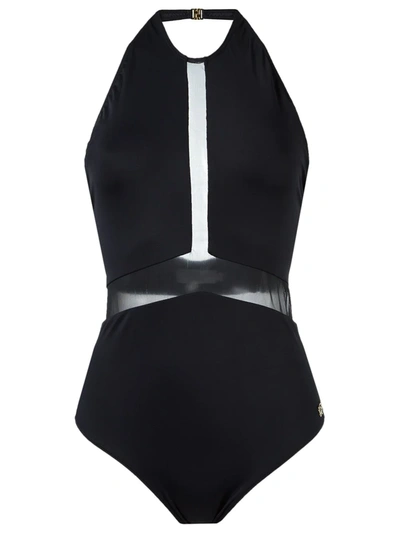 Brigitte Sheer Panel Halterneck Swimsuit In Black