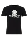Versace Logo Cotton Jersey T-shirt In Black