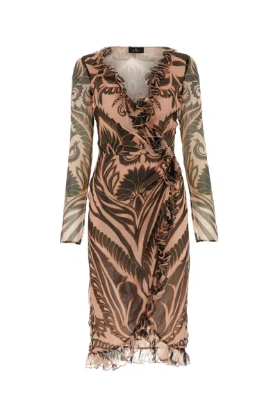 Etro Graphic-print Silk Dress In Brown