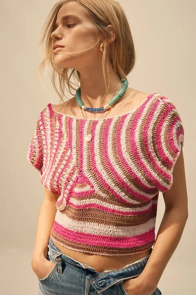 By Anthropologie Crochet Muscle Top In Pink