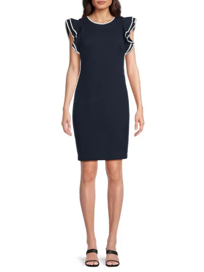 Tommy Hilfiger Women's Mini-quilted Jacquard Flutter-sleeve Dress In Sky Captain Navy
