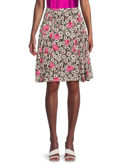 Valentino Women's Floral Silk A Line Skirt In Black Pink