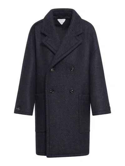 Bottega Veneta Bi-colour Diagonal Wool Coat In Black