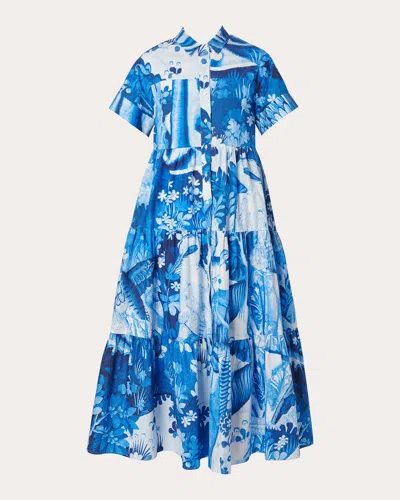 Erdem Women's Tiered Midi Shirt Dress In Blue