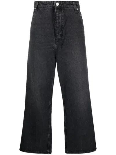 Ami Alexandre Mattiussi Paris Logo-patch Wide-leg Jeans In Used Black