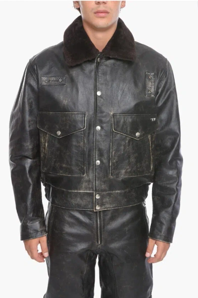 Diesel L-muds Leather Jacket In Black