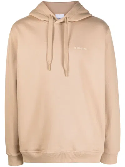 Burberry Logo-embroidered Cotton Hoodie In Beige