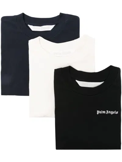Palm Angels Classic Embroidered-logo T-shirt (set Of Three) In Black