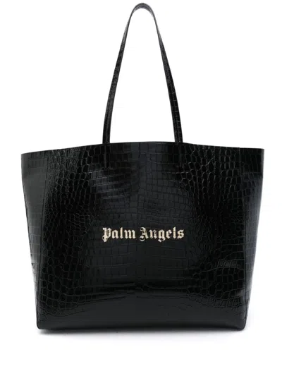 Palm Angels Palm Leather Tote Bag In Black Gold