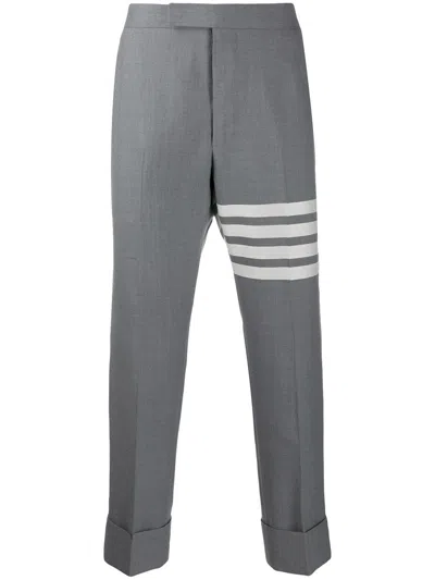 Thom Browne Cropped 4-bar Stripe Wool Trousers In Grey