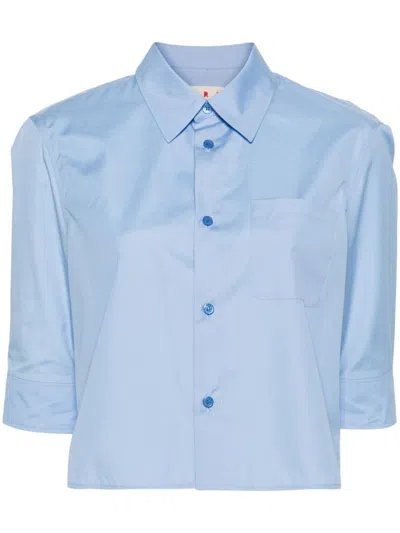 Marni Cropped Cotton Shirt In Iris Blue